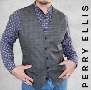 PERRY ELLIS Gray Plaid Business Vest M (40)